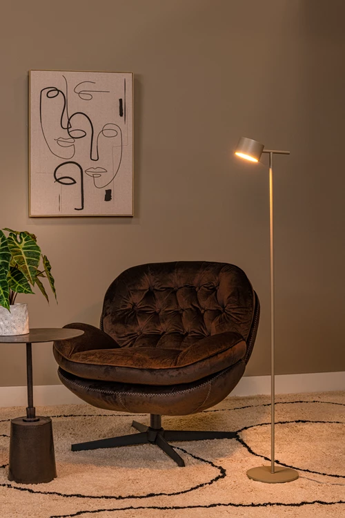 Lucide GIAN - Vloerlamp - LED Dimb. - 1x9W 2700K - Taupe - sfeer 1